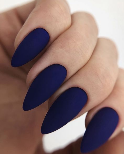 Blue Matte French Nails, Royal Blue Matte Nails Design, Matte Blue Almond Nails, Matt Dark Blue Nails, Matte Cobalt Blue Nails, Midnight Blue Nails Matte, Navy Matte Nails Design, January Nails Matte, Matte Nails Almond Shape