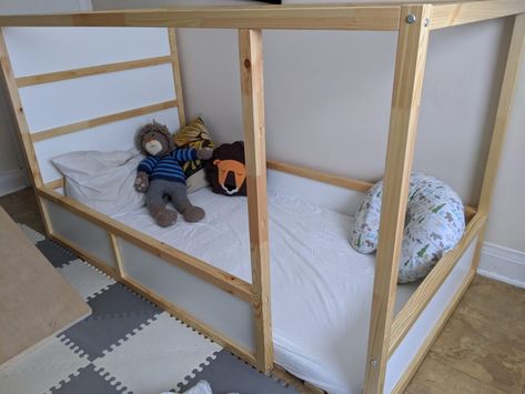 Our IKEA Kura hack floor bed has been a hit with our toddler and us! Ikea Kura Bed Toddler And Baby, Ikea Kura Bed Floor Hack, Ikea Toddler Floor Bed Hack, Ikea Kura Low Bed Ideas, Kura Bed Montessori Hack, Kura Bed Floor Hack, Floor Bed Ikea Hack, Ikea Kura Toddler Bed, Ikea Kura Montessori Bed Ideas