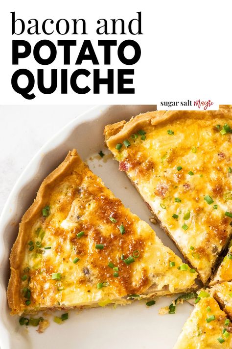 This bacon and potato quiche is like a loaded potato in quiche form. Hearty and comforting, this quiche recipe has a crispy, buttery crust and is filled with flavour. It’s perfect for any meal. Bacon And Potato Quiche, Quiche Mushroom, Mushroom Gruyere, Quiche Bacon, Potato Quiche, Baking Weights, Egg Quiche, Bacon Quiche, Quiche Dish