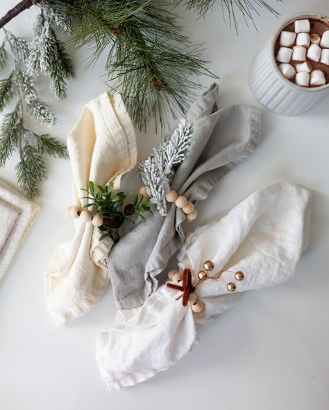 DIY Holiday Napkin Rings (Cheap & Easy Last Minute Idea for Hosting) — Really Pretty Good Diy Holiday Napkin Rings, Make Christmas Napkin Rings, Homemade Christmas Napkin Rings, Christmas Napkin Rings Diy, Easy Diy Christmas Napkin Rings, Diy Christmas Napkin Rings, Christmas Time Napkin Rings By Nikko, Napkin Rings Thanksgiving, Diy Christmas Napkins