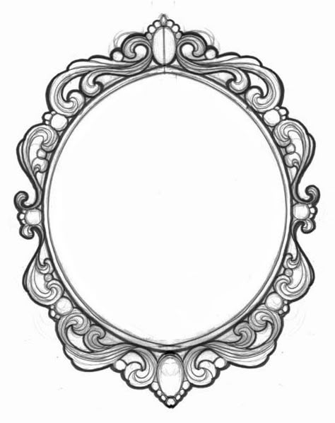 Frame Gold Frame Drawing, Frame Tattoo Vintage, Gold Frame Tattoo, Old Picture Frame Tattoo, Drawing Of Mirror, Fancy Frame Drawing, Frame Sketch, Fancy Mirror Drawing, Tattoo Frames Ideas