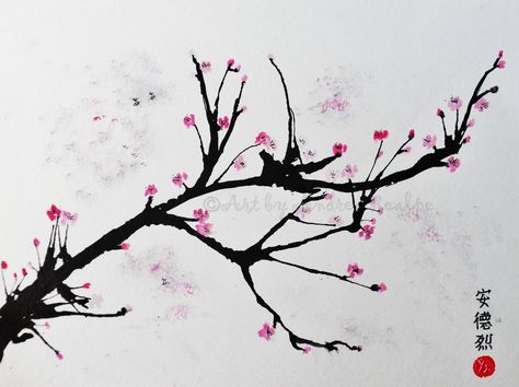 Plum Blossom Painting, Blow Painting, Chinese Cherry Blossom, Cherry Blossom Tree Tattoo, Blossom Tree Tattoo, Blow Paint, Blossom Painting, Cherry Blossom Painting, Tree Logo Design