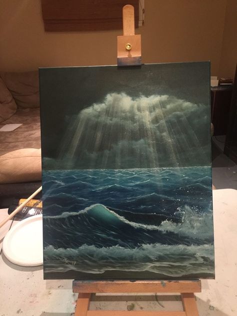 Ocean With Colored Pencils, Realistic Paintings On Canvas, Moody Ocean Painting, Painting Ideas Inspiration, Gradient Painting, Buddha Painting Canvas, Canvas Board Painting, Painting Ideas For Beginners, Canvas For Beginners