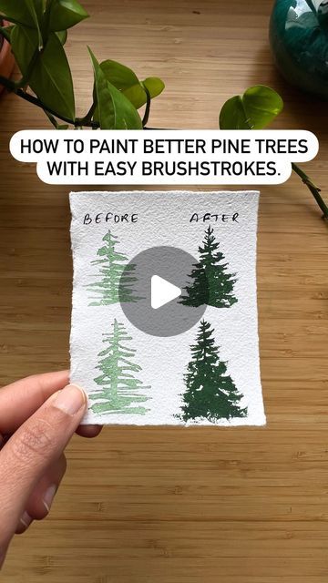 Blue Pine Arts® ✨ Come Home To Your Creativity | GREAT news for beginners 👇  You don’t need complicated techniques to elevate your paintings. 🙅🏻‍♀️  But you DO need (easy)... | Instagram Pine Tree Painting Tutorials, Christmas Tree Watercolor Tutorial, Easy Watercolor Paintings Christmas, Watercolor Pine Tree Tutorial, How To Paint Pine Trees, Easy Christmas Watercolor Ideas, Simple Watercolor Paintings For Beginners Ideas, Watercolor Trees Tutorial, Christmas Watercolor Paintings Easy