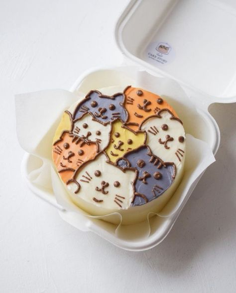 ᴘɪɴᴛᴇʀᴇsᴛ ⋆ ᴊᴏᴜɪʀxʙɪᴛᴄʜ Calico Cat Cake, Bento Cakes Ideas, Mini Cakes Aesthetic, Cute Bento Cake, Bento Cake Aesthetic, Ugly Cake, Cake Korean, Cake Cat, Birthday Cake For Cat