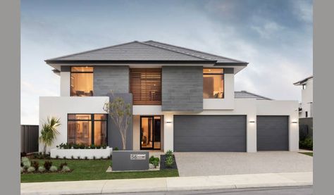 Display Homes in Perth | newhousing.com.au House Facades Australia, Natural Stone Cladding, Double Story House, Two Story House Design, Double Storey House, House Cladding, Home Hall Design, First Home Buyer, Hip Roof