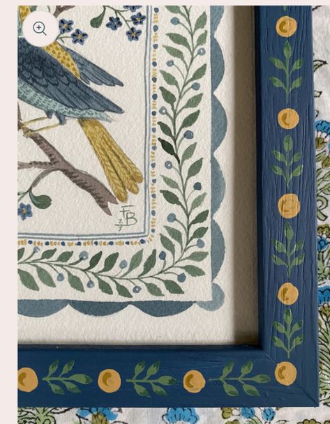 Detail Painting Ideas, Hand Painted Curtains Diy, Art Borders Ideas, Hand Painted Door Frame, Painted Wooden Frame, Folk Art Frame, Hand Painted Home Decor, Folk Art Furniture Painting, Folk Painted Furniture