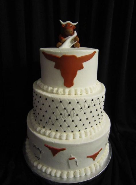 Baby Longhorn - Cake by Michelle Longhorn Cake, Baby Boy Cookies, Ut Longhorns, Cow Baby Showers, Skull Cake, Cowboy Baby Shower, Longhorn Skull, Longhorn Cow, Cowboy Baby