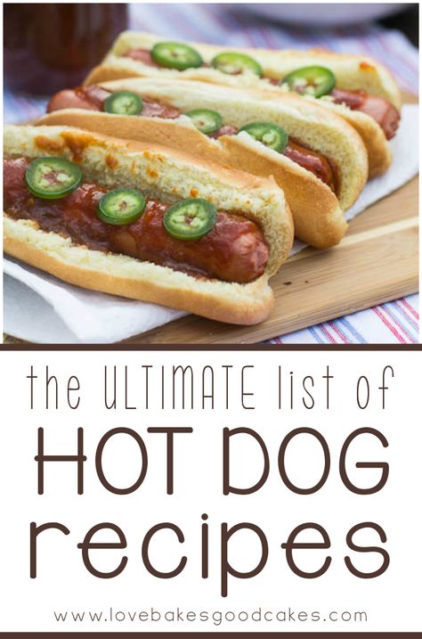 The ULTIMATE List of Hot Dog Recipes - Find the best hot dog recipes from around blogland in one place! Bloggers, stop by and add yours! Papillon Dogs, Hot Dog Sauce, Gourmet Hot Dogs, Hot Dogs Recipes, Hot Dog Toppings, Hot Dog Chili, Burger Dogs, Fingerfood Party, Hot Dog Recipes