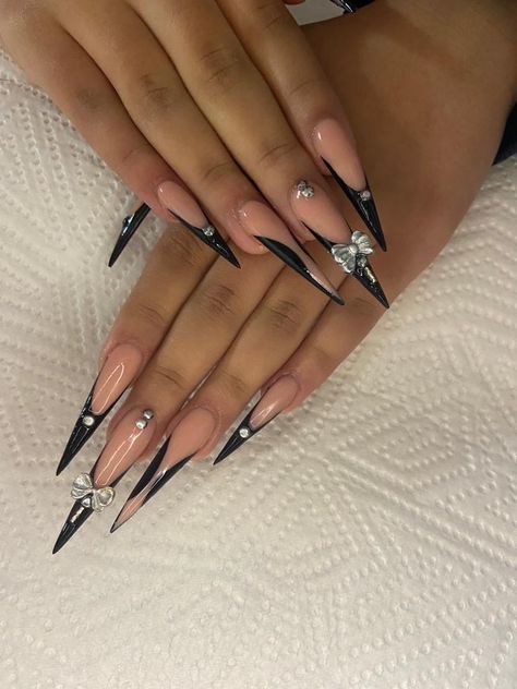 Black French Stiletto Nails, French Stiletto Nails, French Stiletto, Black Stiletto Nails, Black French, Black Stilettos, Stiletto Nails, French Nails, Nails