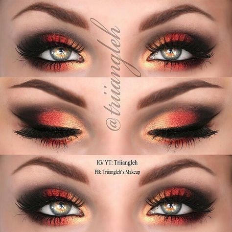 Maquillage Harry Potter, Fire Makeup, Make Up Designs, Red Eye Makeup, Red Eyeshadow, Smink Inspiration, Eye Makeup Steps, Red Makeup, Eye Makeup Designs