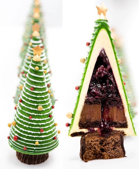 Amaury Guichon on Instagram: “Merry Christmas!! The Christmas tree. 🎄 Fresh cherries compote, chocolate sacher sponge, Kirsh chocolate cremeux, Vanilla mousse, chocolate…” Winter Pastry, Christmas Patisserie, Christmas Tree Pastry, Christmas Tree Dessert, Amaury Guichon, Christmas Tree Desserts, Vanilla Mousse, Cherry Compote, Christmas Pastries