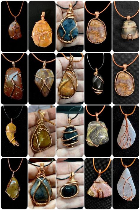 Jewelry With Stones Ideas, Wire Wrapping Raw Stones, Rock Necklace Diy Wire, Rock Wire Wrapping, Rock Jewelry Diy, Diy Stone Necklace, Easy Wire Wrapping Stones, Stones For Garden, Diy Wire Jewelry Rings