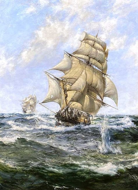 Old Ship Painting, Montague Dawson Paintings, Antique Ship Painting, Montague Dawson, Ship Storm Painting, Stormy Sea Ship Painting, Ship In Storm Painting, Arctic Explorers, Clipper Ship