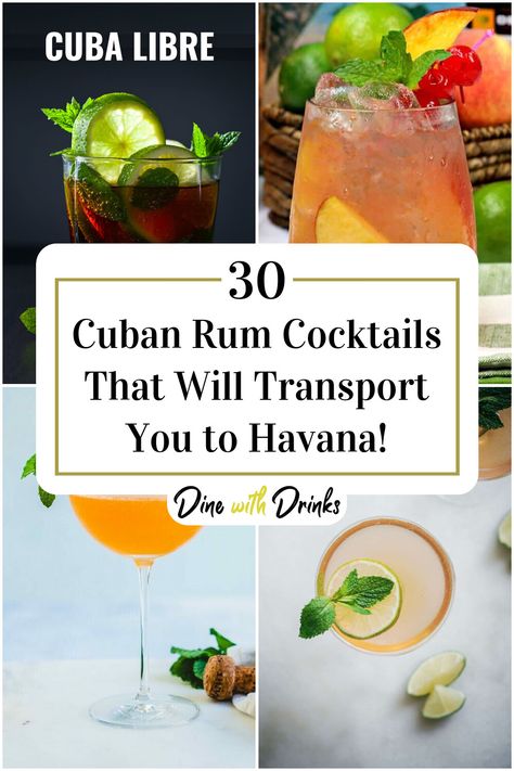 Collage of 4 cuban rum cocktails. Cuban Cocktails Drink Recipes, Cuban Drinks Cocktails, Cuban Drinks, Cuban Cocktails, Havana Club Rum, Cruzan Rum, Havana Nights Party, Rum Cocktail Recipes, Rum Recipes