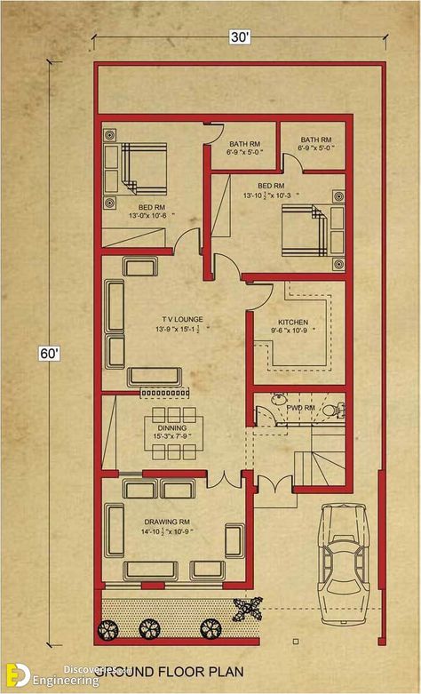 Beautiful House Floor Plans  | Engineering Discoveries 10 Marla House Plan, 30x50 House Plans, 20x40 House Plans, 30x40 House Plans, 2bhk House Plan, Indian House Plans, Basement House Plans, House Plans One Story, Three Bedroom House