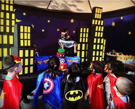 Marvel vs. DC Birthday Party Ideas | Photo 1 of 14 | Catch My Party Dc Party Ideas, Dc Birthday Party Ideas, Marvel Vs Dc Birthday Party Ideas, Dc Comic Birthday Party Ideas, Dc Comics Birthday Party Ideas, Dc Villain Party Decorations, Marvel Vs Dc Party, Birthday Marvel, Dc Vs Marvel