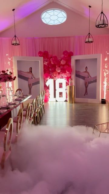 18th Ideas Party, Big Birthday Decorations, Big 18th Birthday Party Ideas, Birthday Day Party Ideas, Sweet 18th Birthday Ideas Decoration, All Pink Birthday Party Ideas, 18th Birthday Venue Ideas, Sweet 16 Color Theme Ideas, Party Ideas For 18th Birthday