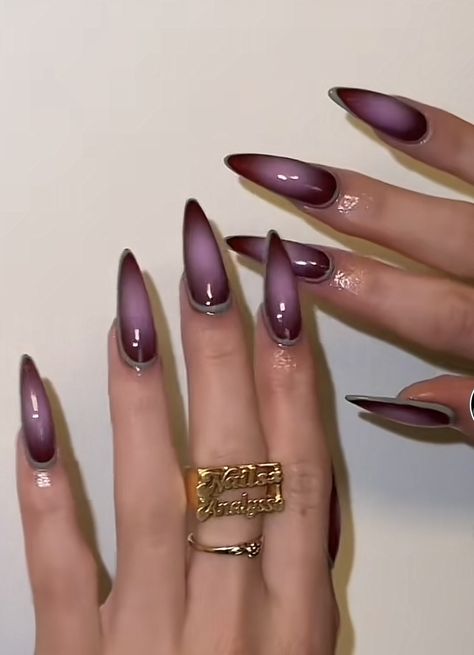 Stilleto Cat Eye Nails, Almond Nails Cat Eye, Long Almond Nails Cat Eye, Almond Cat Eye Nails, Cat Woman Nails, Cat Woman Nails 2022, Fall Nails 2024 Cat Eye, Mystic Nails, Sophisticated Nails