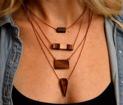 Layering Necklace Minimalist Jewelry Tiny Wood by TimberAndChain Wooden Jewelery, Grandmother Jewelry, Wood Jewelery, Spike Necklace, Bijoux Fil Aluminium, Wooden Necklace, Diamond Cross Pendants, Wood Necklace, Layering