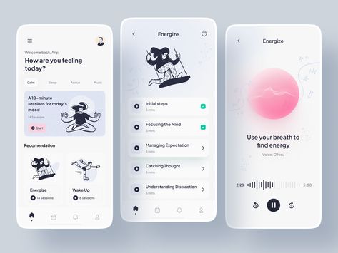 Ux Design Portfolio, Ux Design Mobile, Web Application Design, Timer App, App Design Layout, Meditation App, Wellness Apps, Apps Design, Mobile App Design Inspiration