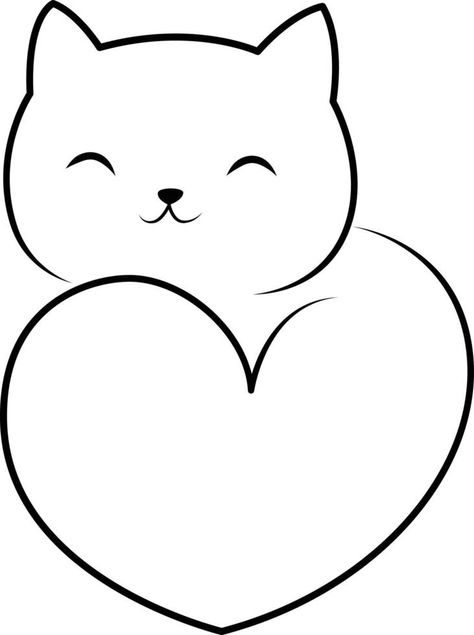 Cute Cat Line Art, Drawing Of Cats Easy, Cat Love Drawing, Line Art Drawings Doodles, Cat Drawing Doodle, Cute Cat Drawing Doodles, Cat Outline Drawing, Doodle Line Art, Silhouette Chat