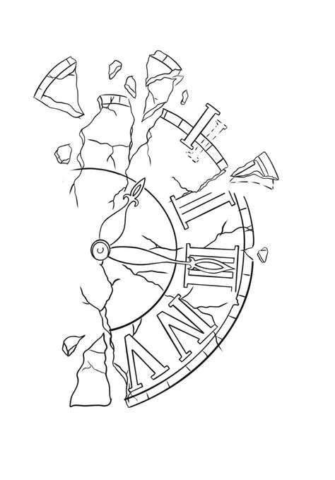 Clock Outline Tattoo, Free Printable Tattoo Coloring Pages For Adults, Tattoo Outline Drawing Stencil Ideas Sleeve, Half Clock Tattoo, Simple Tattoo Outlines For Men, Clock Drawing Tattoo, Clock Art Drawing, Simple Tattoo Stencils For Men, Tattoo Outline Designs