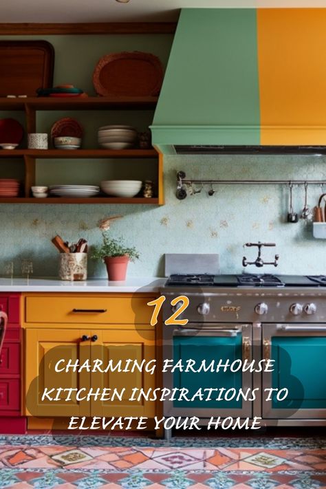 I absolutely love this colorful farmhouse kitchen! The vibrant yellow and green hues paired with rustic wood accents create such a warm and inviting atmosphere. It's the perfect blend of functionality and style, making every cooking experience feel joyful. The open shelves display beautifully arranged dishes that add character to the space. This kitchen is a true inspiration for anyone looking to elevate their home! Colorful Farmhouse Kitchen, Modern Victorian Bedroom Ideas, Modern Victorian Bedroom, Cozy Farmhouse Kitchen, Farmhouse Kitchen Design Ideas, Colorful Farmhouse, Farmhouse Kitchen Inspiration, Shelves Display, Eclectic Dining Room