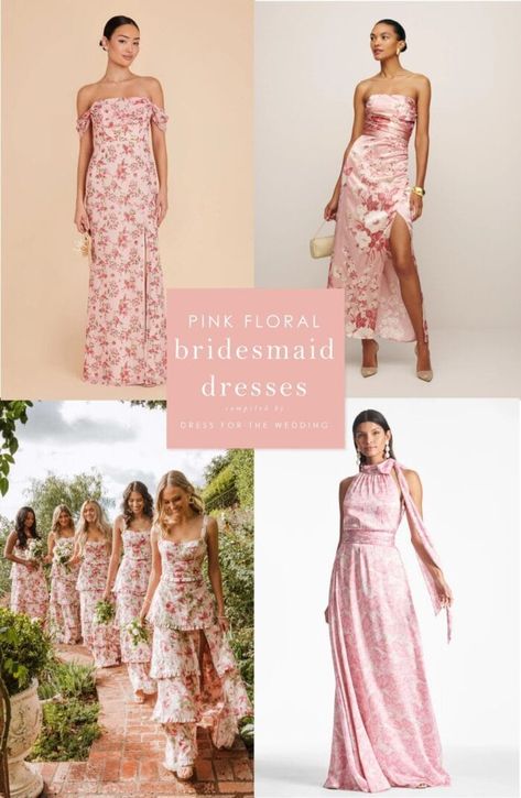 Pink floral bridesmaid dresses are perfect for a  a spring or summer wedding and to mix in a mismatched pink bridesmaid dress look. We've found the sources for some of the prettiest pink floral dresses for your wedding party.  #bridesmaids #wedding #pinkbridesmaids #pinkbridesmaiddresses Pink Floral Bridesmaid Dresses, Floral Print Bridesmaid Dresses, Print Bridesmaid Dresses, Pink Bridesmaid Dresses Mismatched, Pink Bridesmaid Dresses Short, Bridesmaid Dresses Floral Print, Summer Wedding Attire, Pink Floral Print Dress, Floral Bridesmaid Dresses