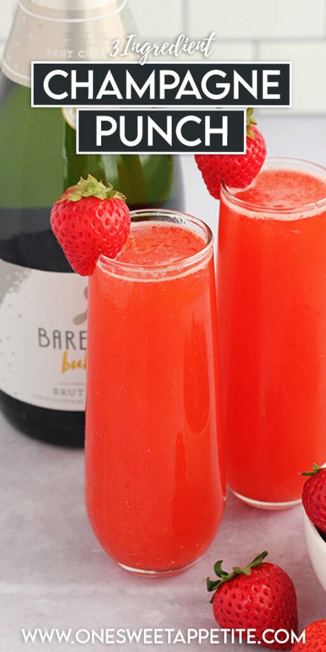 Champagne Punch New Years, Champagne Party Drinks, Valentines Day Punch Alcohol, What To Mix With Champagne, Breakfast Mixed Drinks, Sparkling Strawberry Punch, New Year’s Eve Mixed Drinks, New Years Mixed Drinks Recipes, Easy Champagne Punch