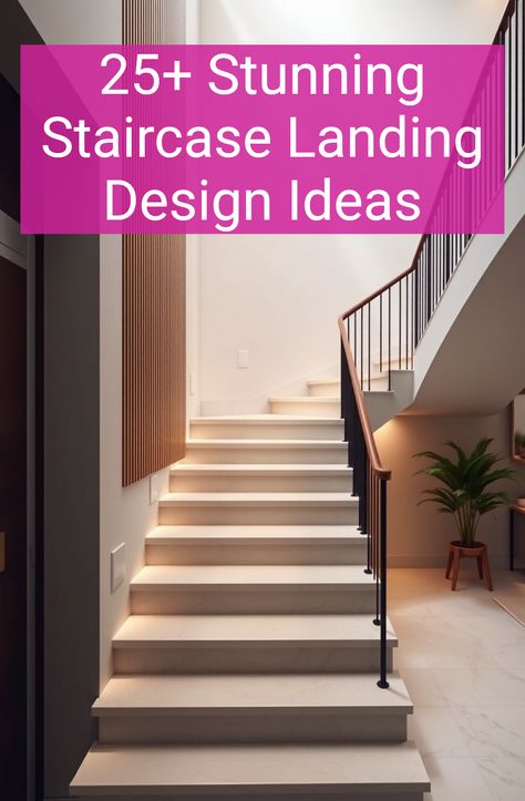 25+ Stunning Staircase Landing Design Ideas Bottom Stair Landing Ideas, Below Staircase Ideas, Home Stairs Design Modern, Staircase Landing Design, Staircase Landing Decor Ideas, Internal Staircase Design, Narrow Enclosed Staircase Ideas, Top Of Stairs Landing Decor, Top Of Stairs Landing