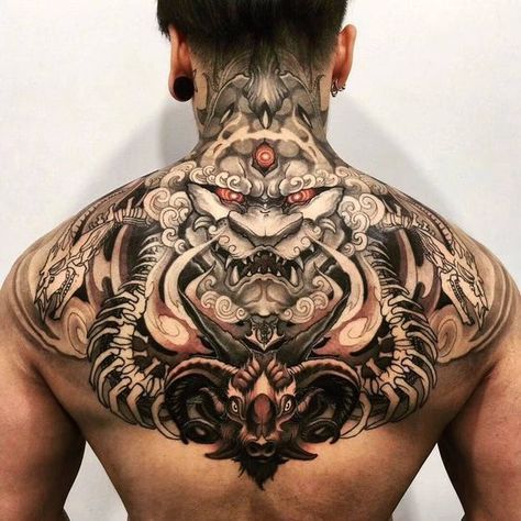 Japanese tattoos are quite unique and a cool style, becoming a very popular style among men. This style is eye-catching and fascinating because of the brilliant colors and unique shading. Back Tattoo Men Japanese, Back Tattoo Men, Back Of Neck Tattoo Men, Back Tattoos For Guys Upper, Upper Back Tattoo, Japanese Back Tattoo, Japanese Tattoos For Men, 42 Tattoo, Tattoo Japanese Style