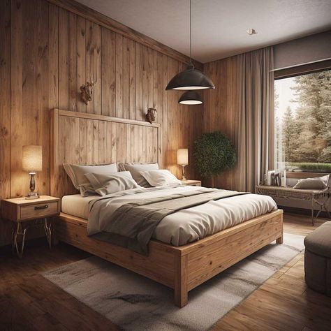 Wooden Panelling In Bedroom, Bedroom Ideas With Wooden Floor, Wooden Theme Bedroom, Wooden Bedroom Design Modern, Bedroom With Wooden Floor, Wooden Floor Bedroom Ideas, Wooden Bedroom Ideas, Wooden Flooring Bedroom, Wooden Bedroom Design