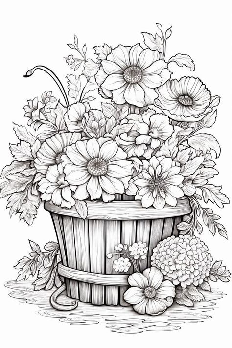 Coloring Sheets For Adults, Flower Coloring Sheets, Colouring Sheets For Adults, Dragonfly Drawing, Basket Flowers, Summer Coloring, Adult Colouring Printables, Adults Coloring, Flowers Coloring