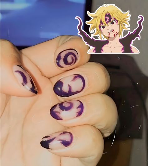 Los 7 Pecados Capitales || Capitán Meliodas || Nanatsu no Taizai Seven Deadly Sins Nail Art, Seven Deadly Sins Nails, Seven Deadly Sins Tattoo, Seven Deadly Sins Meliodas, Fake Nails Designs, Punk Nails, Cute Simple Nails, Fall Nail Art Designs, Anime Nails