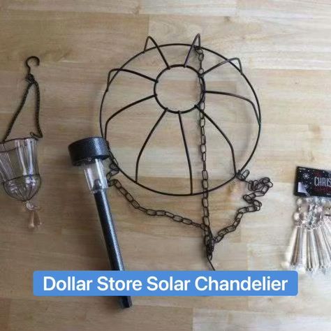 Solar Chandelier Diy, Tree Crystals, Solar Chandelier, Solar Lights Diy, Solar Light Crafts, Hanging Candle Holder, Hanging Candle, Outdoor Chandelier, Outdoor Crafts