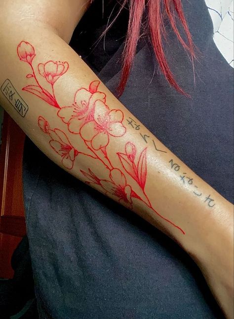 Red Sakura Tattoo, Sakura Tattoo Ideas, Minor Moments, Unique Best Friend Tattoos, Tattoo Sakura, Bff Tattoo Ideas, Sakura Tattoo, Mystical Tattoos, Pink Tattoo