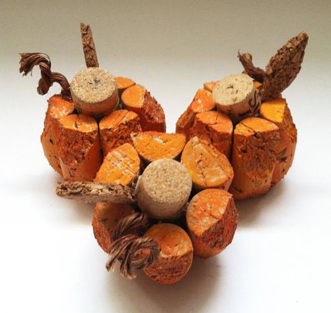 small pumpkin made from recycled corks by CorkCreationsbyK on Etsy Pumpkin Made Out Of Wine Corks, Cork Turkey Craft, Cork Pumpkins, Corks Pumpkin, Pumpkins Diy, Cork Ideas, Wine Cork Diy Crafts, Wine Cork Projects, Recycled Wine Corks