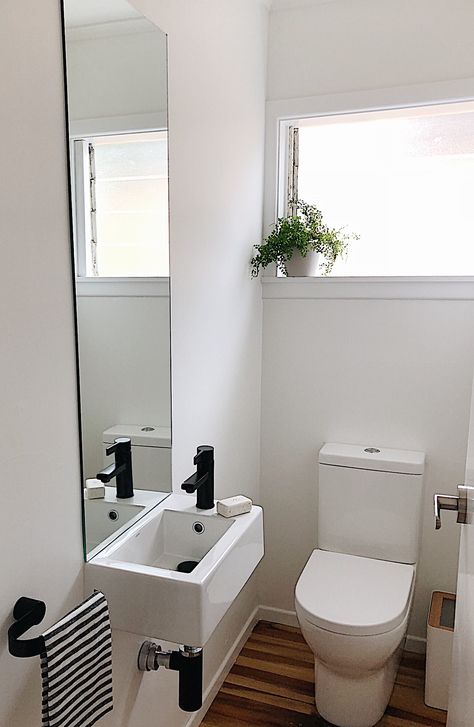 Bathroom With Powder Room, Half Bathroom Minimalist, Sink In Front Of Toilet, Small Toilet Renovation Ideas, Small Water Closet Ideas Toilet Room With Sink, Small Laundry Room In Bathroom, Tiny Toilet Room Ideas With Window, Very Small Toilet Room, Separate Toilet Room Ideas