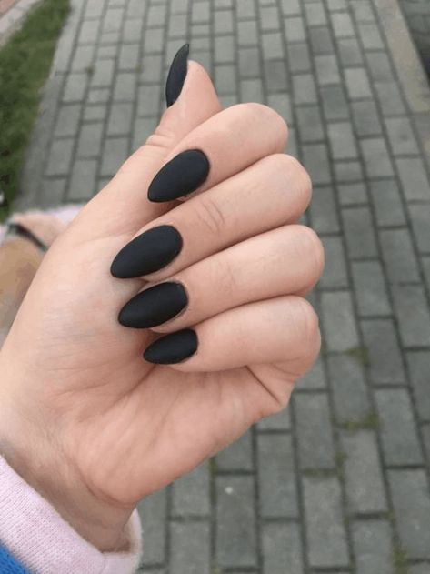 10 Popular Winter Nail Colors for 2019 Black Nails Matte Almond, Nail Design Black Matte, Matte Black Acrylic Nails Almond, Mate Black Nails Design, Short Black Nails Matte, Nail Black Matte, Mat Black Nails Design, Matt Black Acrylic Nails, Matte Black Nails Almond