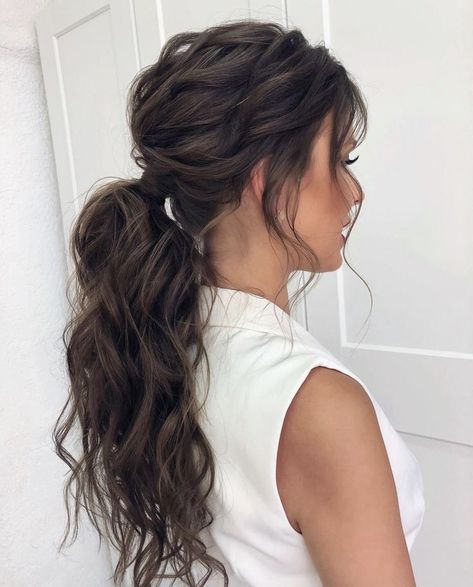 Prom Hairstyles Medium, Wedding Ponytail Hairstyles, Low Ponytail Hairstyles, Elegant Ponytail, Hoco Hair Ideas Curls, Easy Hairdos, Simple Prom Hair, Short Homecoming Hair, Messy Ponytail