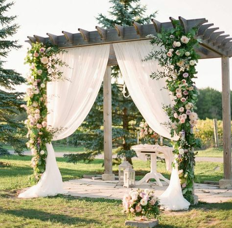 Lovely and lush Diy Wedding Gazebo, Wedding Gazebo Flowers, Gazebo Wedding Decorations, Wedding Pergola, Pergola Decorations, Gazebo Decorations, Wedding Archway, Wedding Alters, Romantic Outdoor Wedding