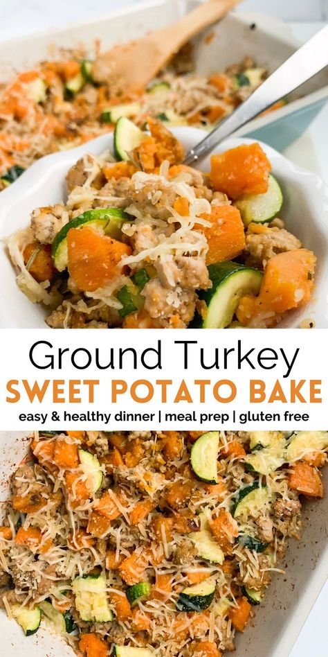 Ground Turkey Sweet Potato, Sweet Potato Bake, Turkey Sweet Potato, Healthy Dinner Recipe, Potato Bake, Easy Healthy Meal Prep, Health Dinner, Free Meal, God Mat