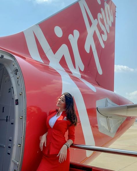 Air Asia Flight Attendant, Air Asia Flight, Flight Attendant Aesthetic, Air India Flight, Flight Attendant Fashion, Airport Aesthetic, Mile High Club, Air Asia, Airplane Photography