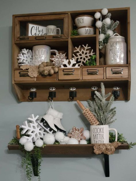 Tiered Shelf Christmas Decor, Hobby Lobby Shelf Decor Ideas, Cubby Shelf Decor, Hobby Lobby Tray Shelf, Hobby Lobby 4 Tier Shelf Christmas, Rae Dunn Hobby Lobby Shelf Display, Hobby Lobby Shelves, Hobby Lobby Shelf Decor, Christmas Rae Dunn Hutch