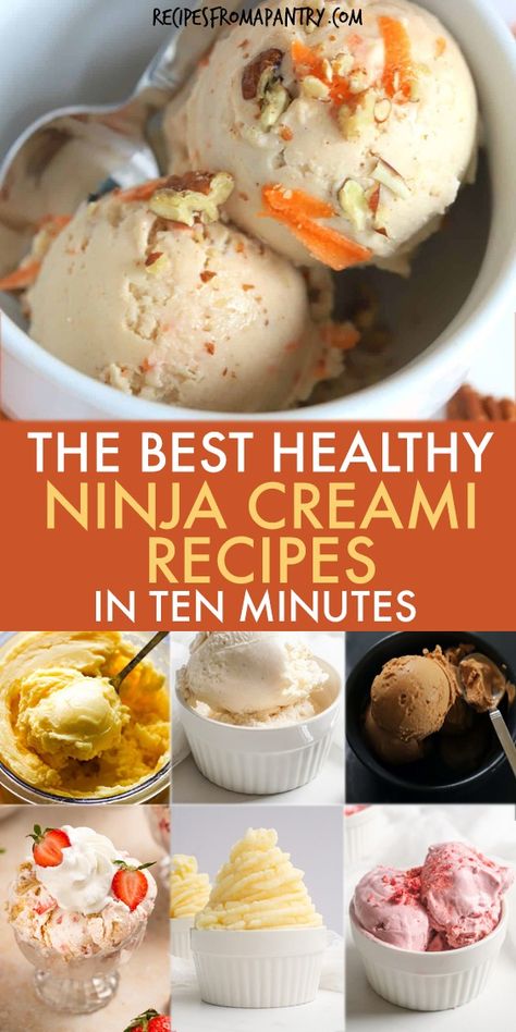 The Ninja Creami lets you easily whip up frozen desserts like homemade healthy Ninja Creami recipes in a matter of minutes. Start with this collection of the sugar free ice creams which Includes low carb, sugar free, keto, low calorie, dairy free options, high protein ninja creami recipes, ninja creami ice cream recipes, smoothie bowl, and sorbets for a guilt free treat with something for everyone. Get the healthier Ninja Creami Recipes!! #ninjacreami #icecream #protein Ninja Creami Ice Cream Recipes Holiday, How To Make Healthy Desserts, Orange Julius Recipe Ninja Creami, Easy Healthy Ice Cream, Ninja Creami Frozen Custard, Keto Ninja Cremi, Creami Ice Cream Ninja, Low Calorie Protein Ice Cream, Ninja Creami Healthy Recipes For Kids