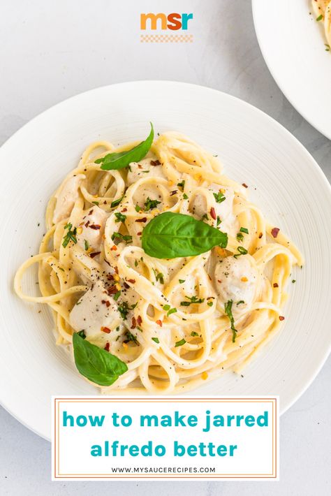 Looking for a quick, elevated meal? Grab a jar of alfredo sauce and let's use one of our 25 ways to make it better! Make Jar Alfredo Sauce Better, Recipe Using Alfredo Sauce, Balsamic Reduction Sauce, Jarred Alfredo Sauce, Fettucini Alfredo, Make Alfredo Sauce, Pasta Recipes Alfredo, Pasta Alfredo, Pasta Types