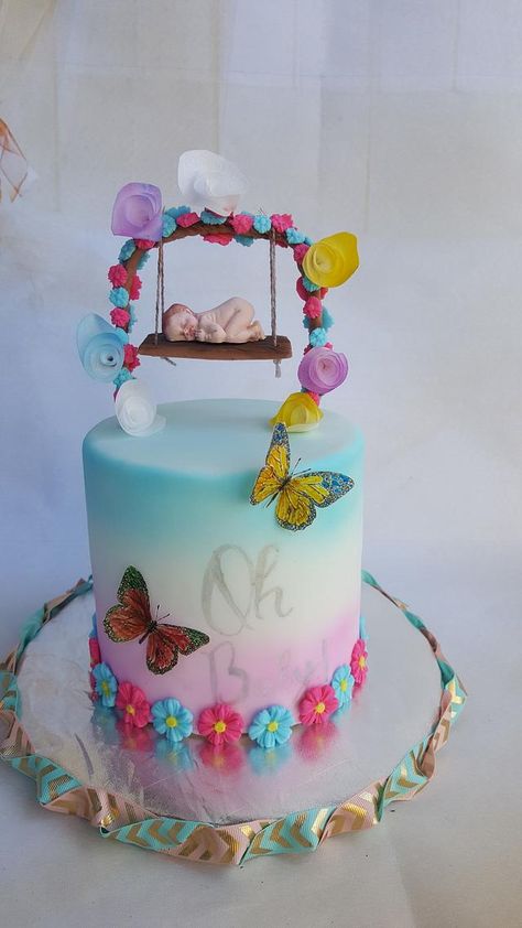 Butterfly Baby Shower Cake, Bbq Baby Shower Decorations, Baby Shower Gender Reveal Cake, Baby Reveal Cakes, Baby Shower Cake Designs, Twin Birthday Cakes, Baby Shower Deco, Elegant Birthday Cakes, Simple Cake Designs