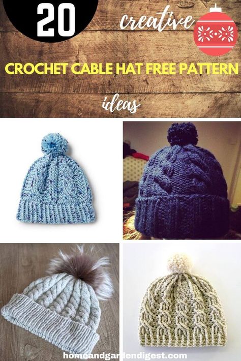 20 Crochet Cable Hat Free Pattern - Home and Garden Digest Crochet Cable Hat Pattern, Crochet Cable Hat, Cabled Hat Pattern, Cable Cowl, Cable Headband, Celtic Weave, Cable Hat, Crochet Cable, Cable Pattern