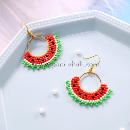 Beaded Watermelon, Watermelon Diy, Watermelon Slice, Crochet Earrings Pattern, Beaded Earrings Diy, Bracelet Craft Diy, Seed Bead Patterns, Beaded Earrings Patterns, Handmade Fashion Jewelry